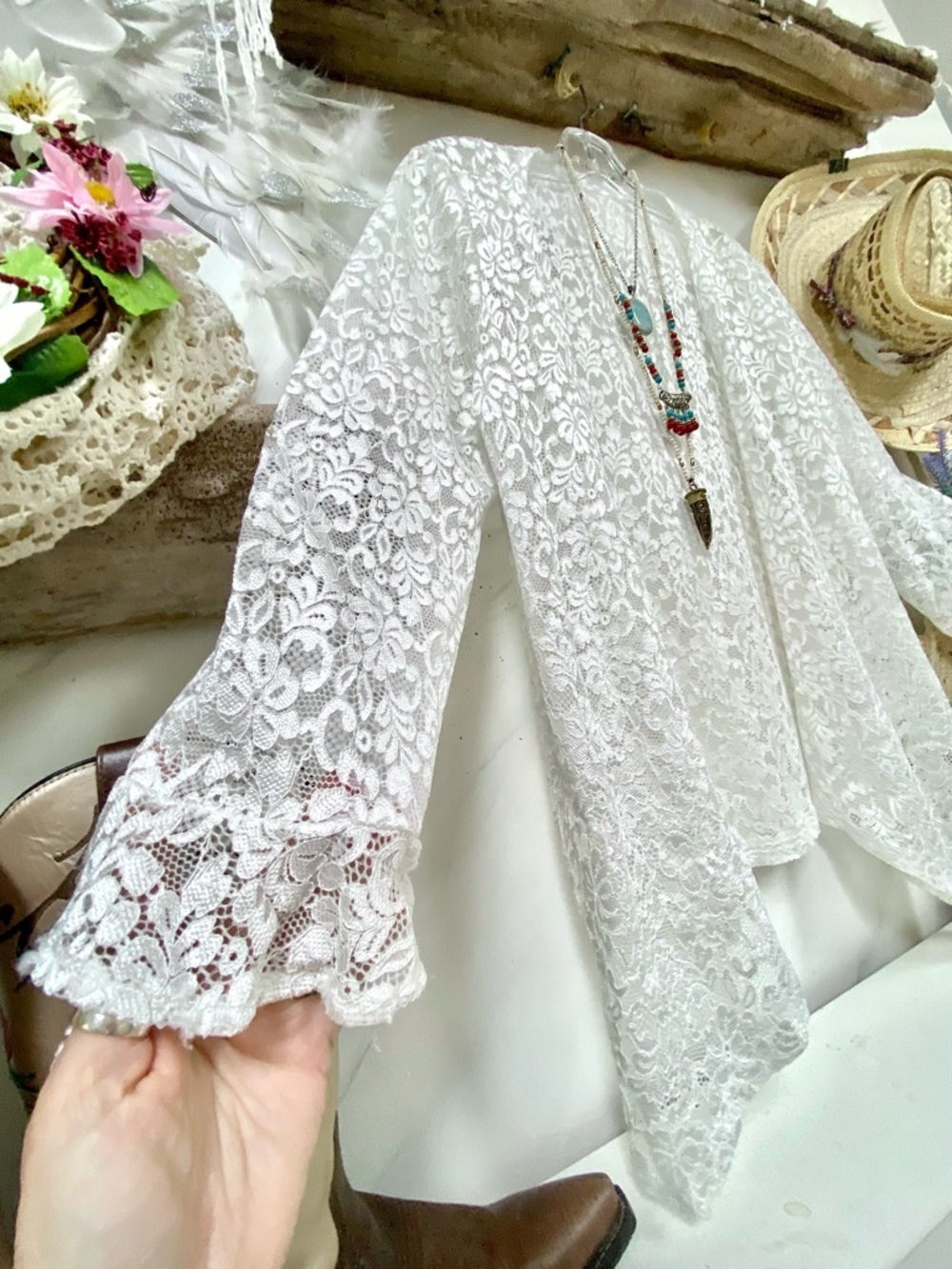 Lace boho cardigan cover up w resort vacay beach bridal shabby chic vibe